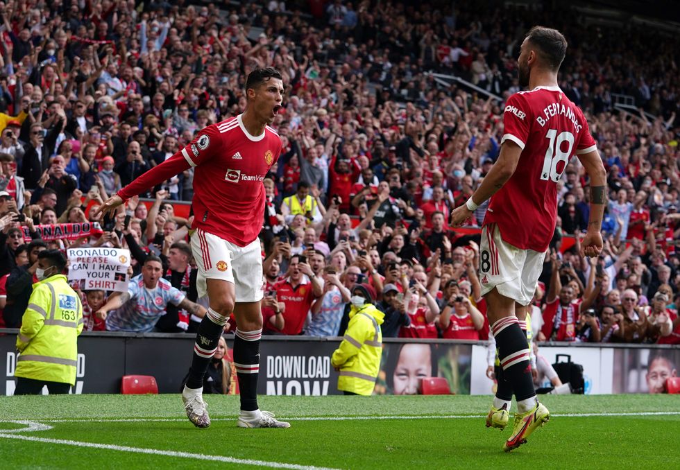Manchester United's Cristiano Ronaldo celebrates scoring their side's first goal of the game during the match against Newcastle at Old Trafford, Manchester.