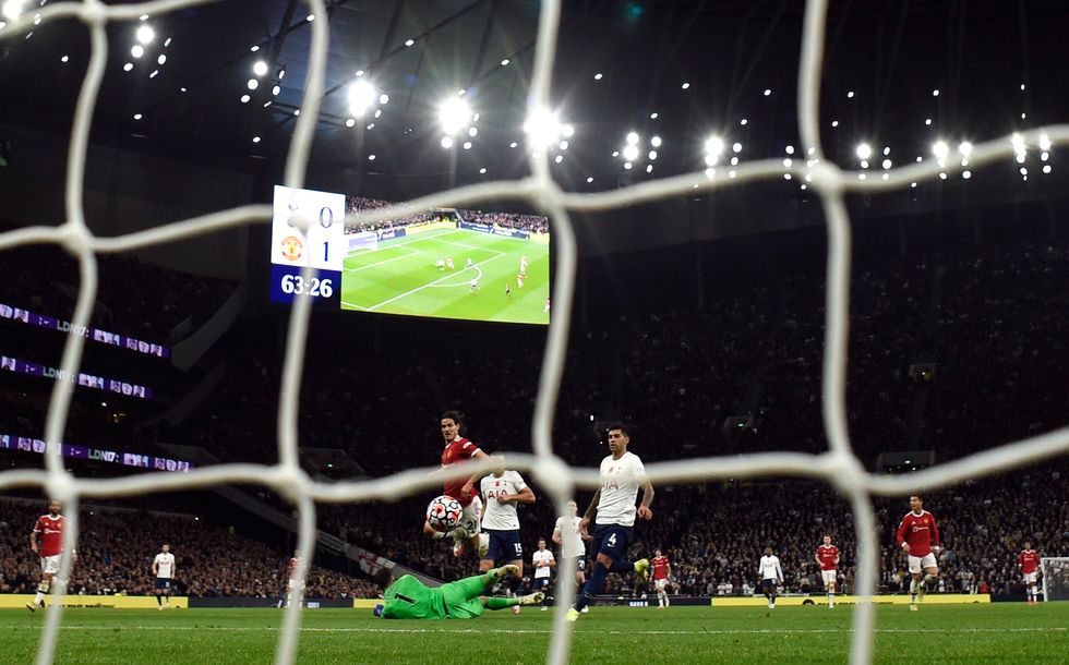 Manchester United's Edinson Cavani scores their second goal