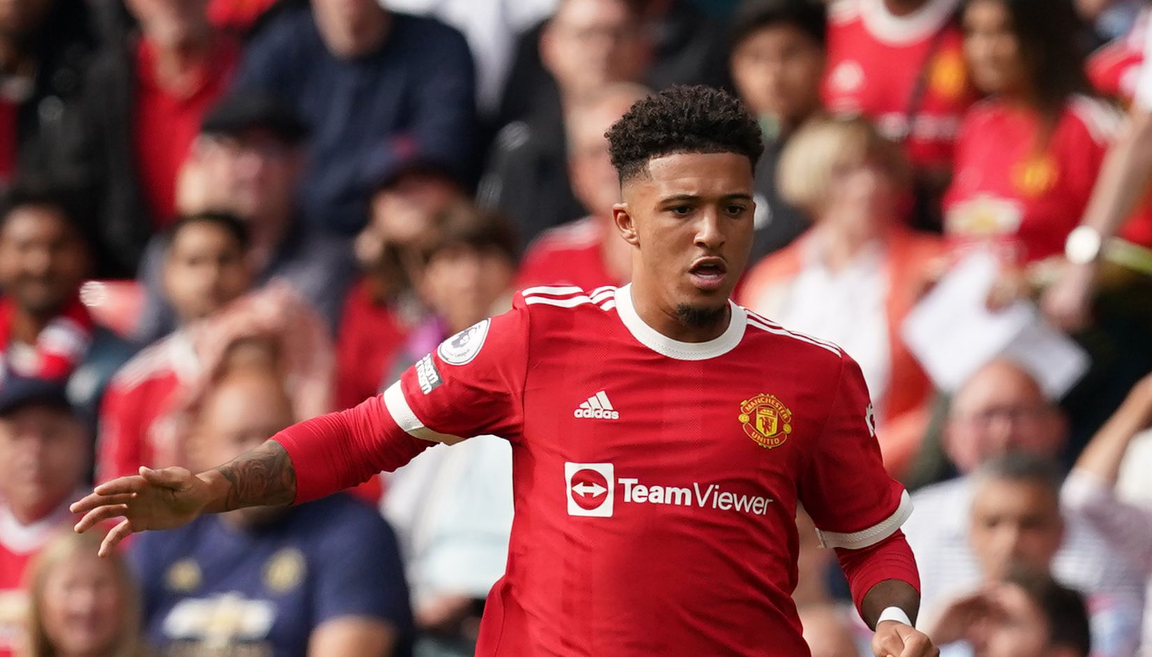 Manchester United's Jadon Sancho during the Premier League match against Newcastle at Old Trafford.