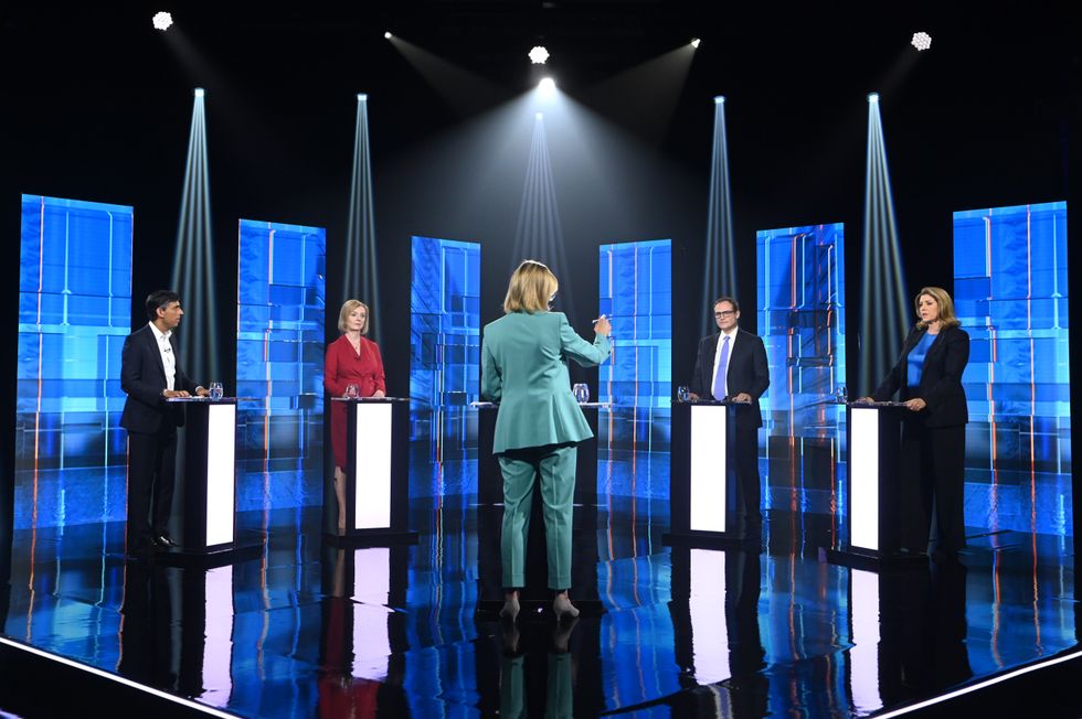 MANDATORY CREDIT REQUIRED: Jonathan Hordle/ITV Handout photo issued by ITV of Rishi Sunak, Liz Truss, Tom Tugendhat and Penny Mordaunt taking part in Britain's Next Prime Minister: The ITV Debate, a head-to-head debate between Conservative party leadership candidates. Picture date: Sunday July 17, 2022.