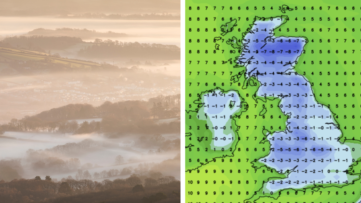 Map and wintry scene