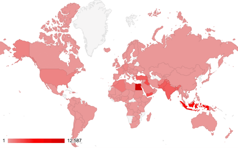 Map displaying the users affected by the malware installed on Android phones