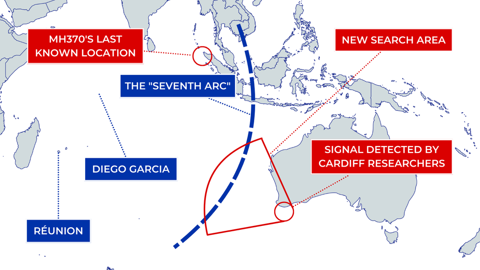 Map of areas in which MH370 could have gone missing