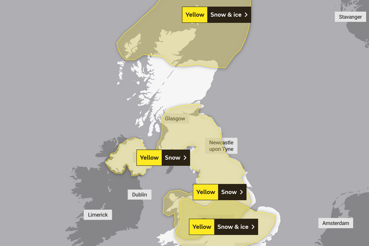 Map of Britain with yellow weather warning