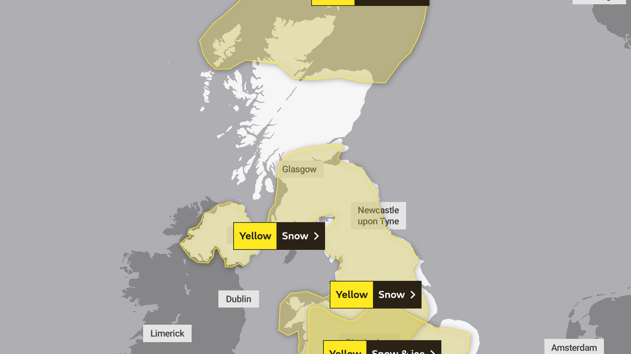 Map of Britain with yellow weather warning