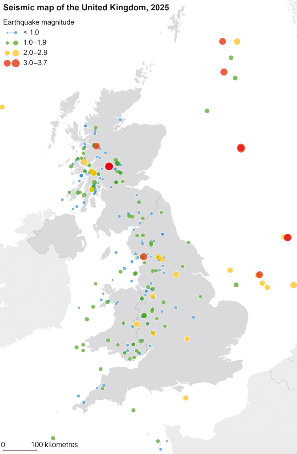 Map of British earthquakes 2025