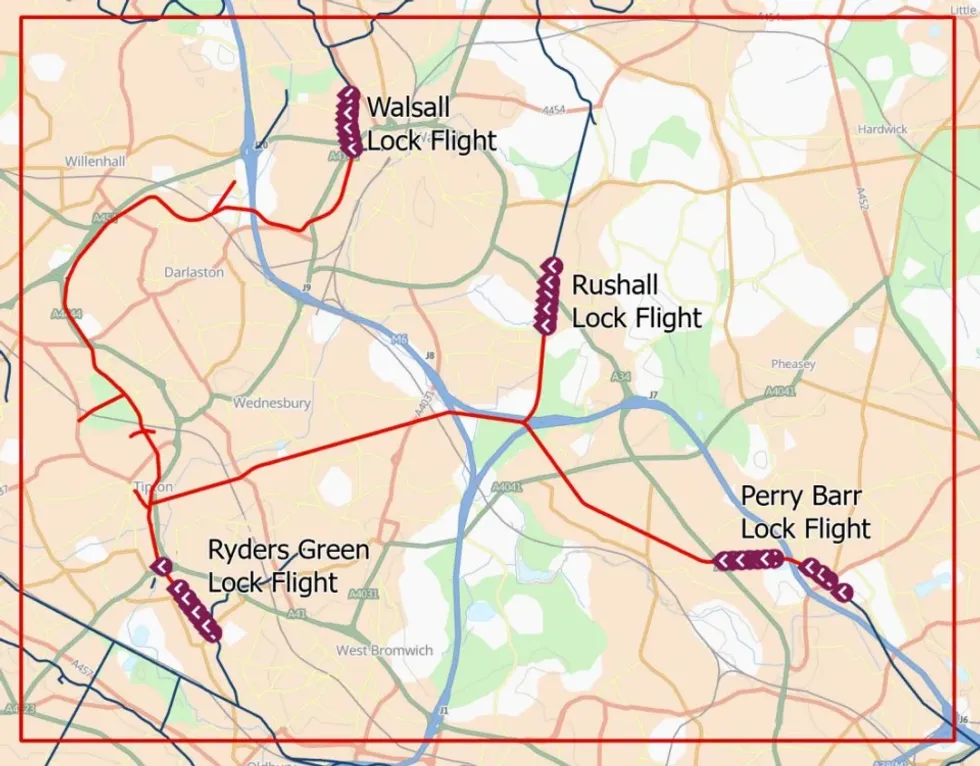 Map of canals in Walsall