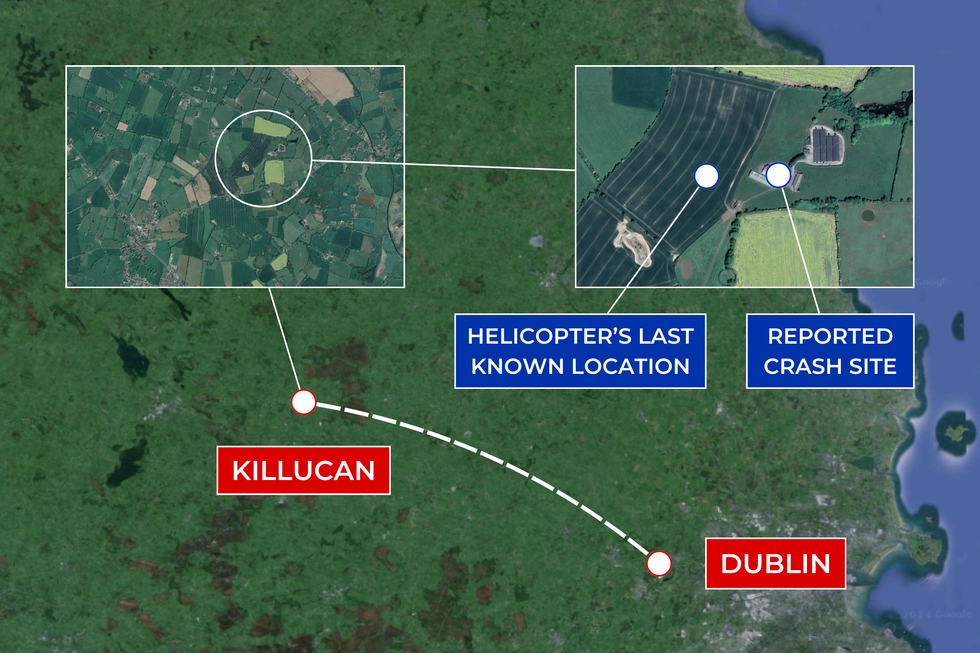 Map of helicopter route and locations
