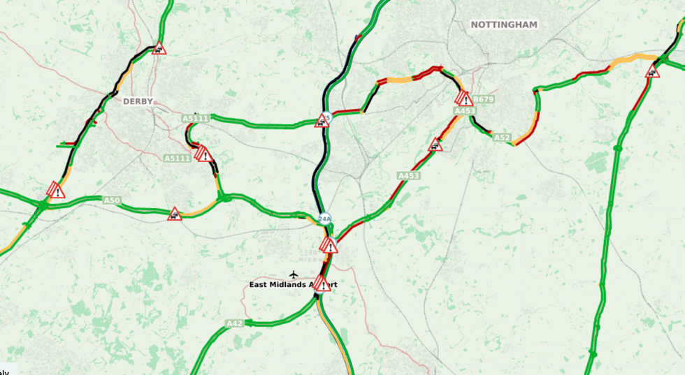 Map of impacted M1 traffic