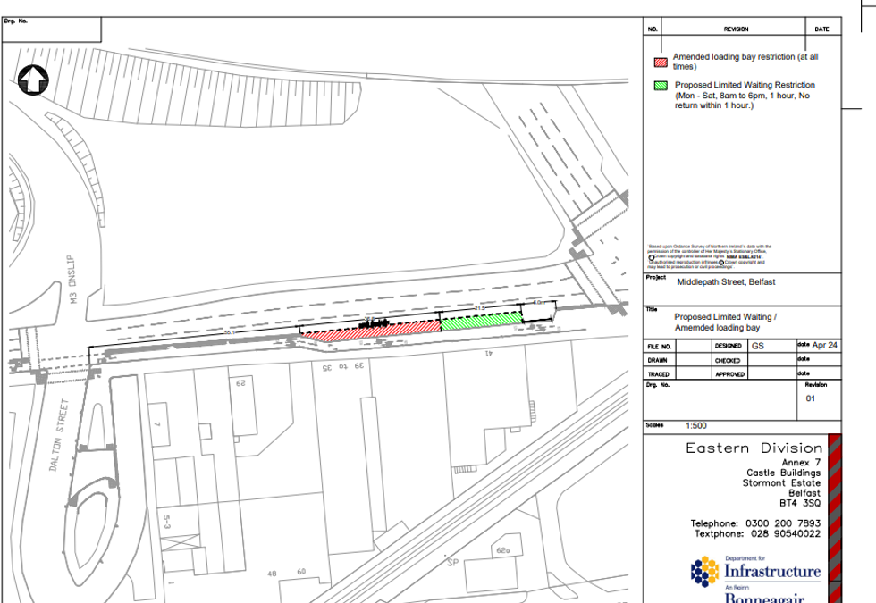 Map of proposed waiting and loading parking zone