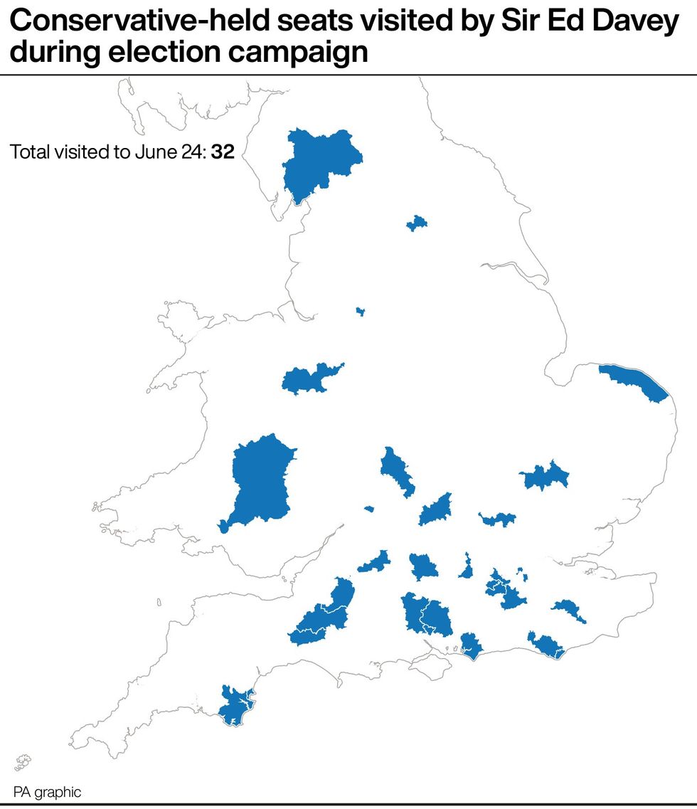 Map of seats visited by Ed Davey