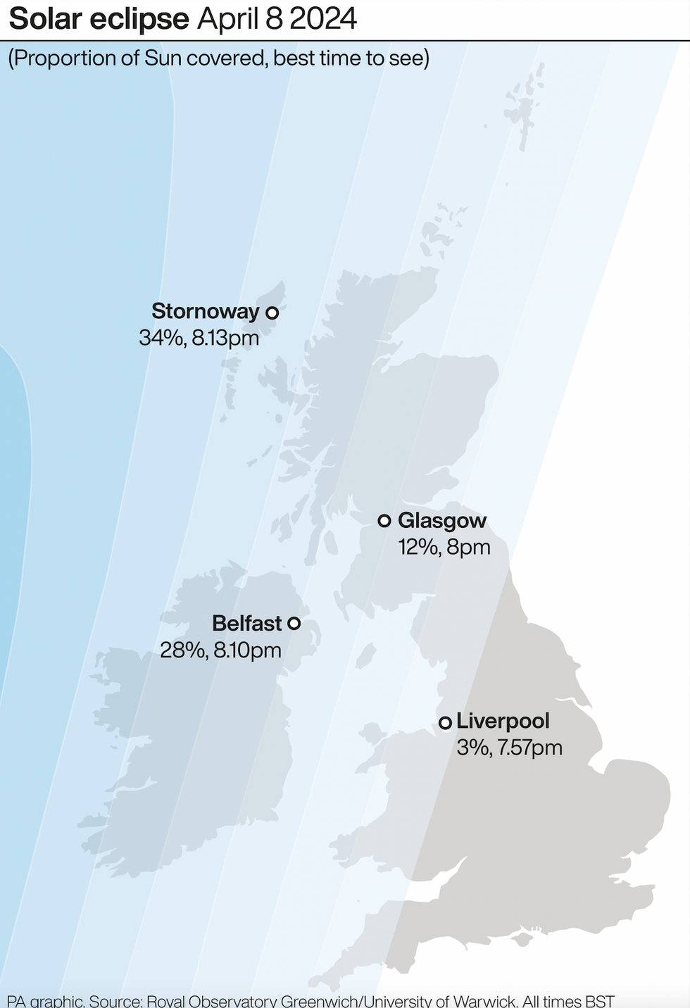 Map of solar eclipse coverage in the UK