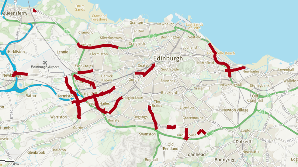 Map of speed changes in Edinburgh
