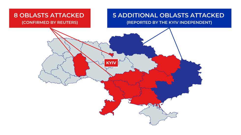 Map of Ukraine with highlighted oblasts
