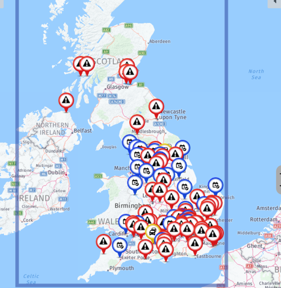 Map showing traffic incidents