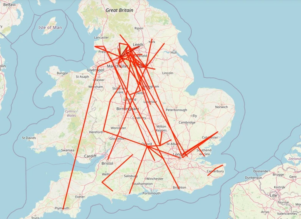 Map showing trafficking routes
