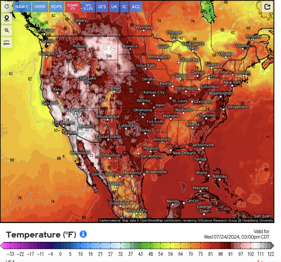 Map shows temperatures to hit 110F