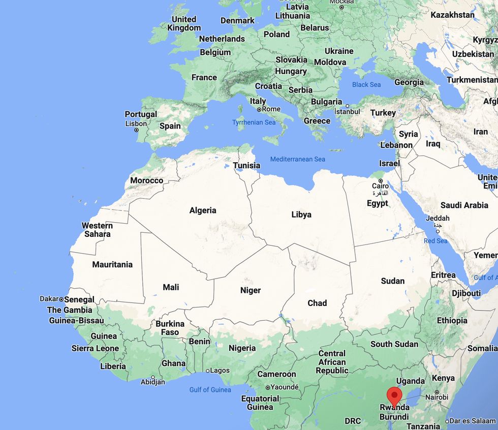 Map to show where Rwanda is located in Africa