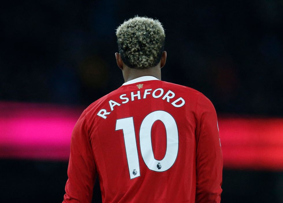 Marcus Rashford playing for Manchester United.