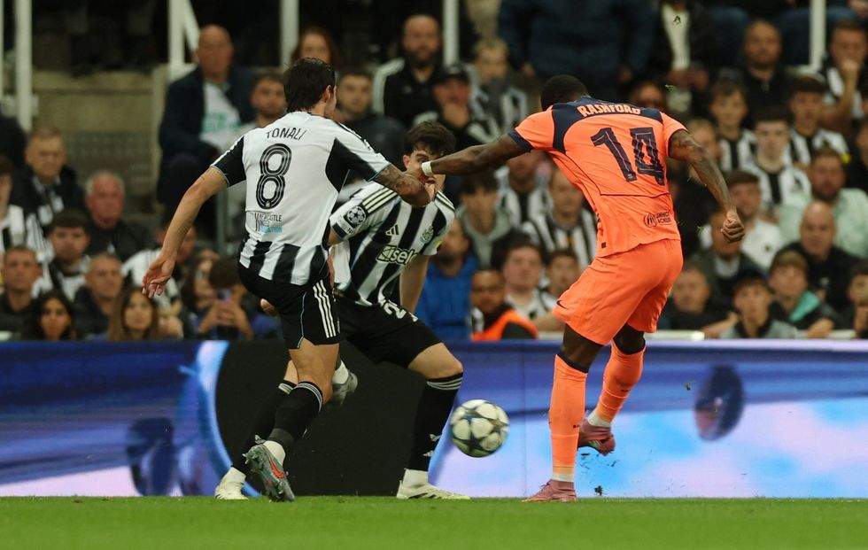 Marcus Rashford thumped home his second goal of the match with ferocious pace and power