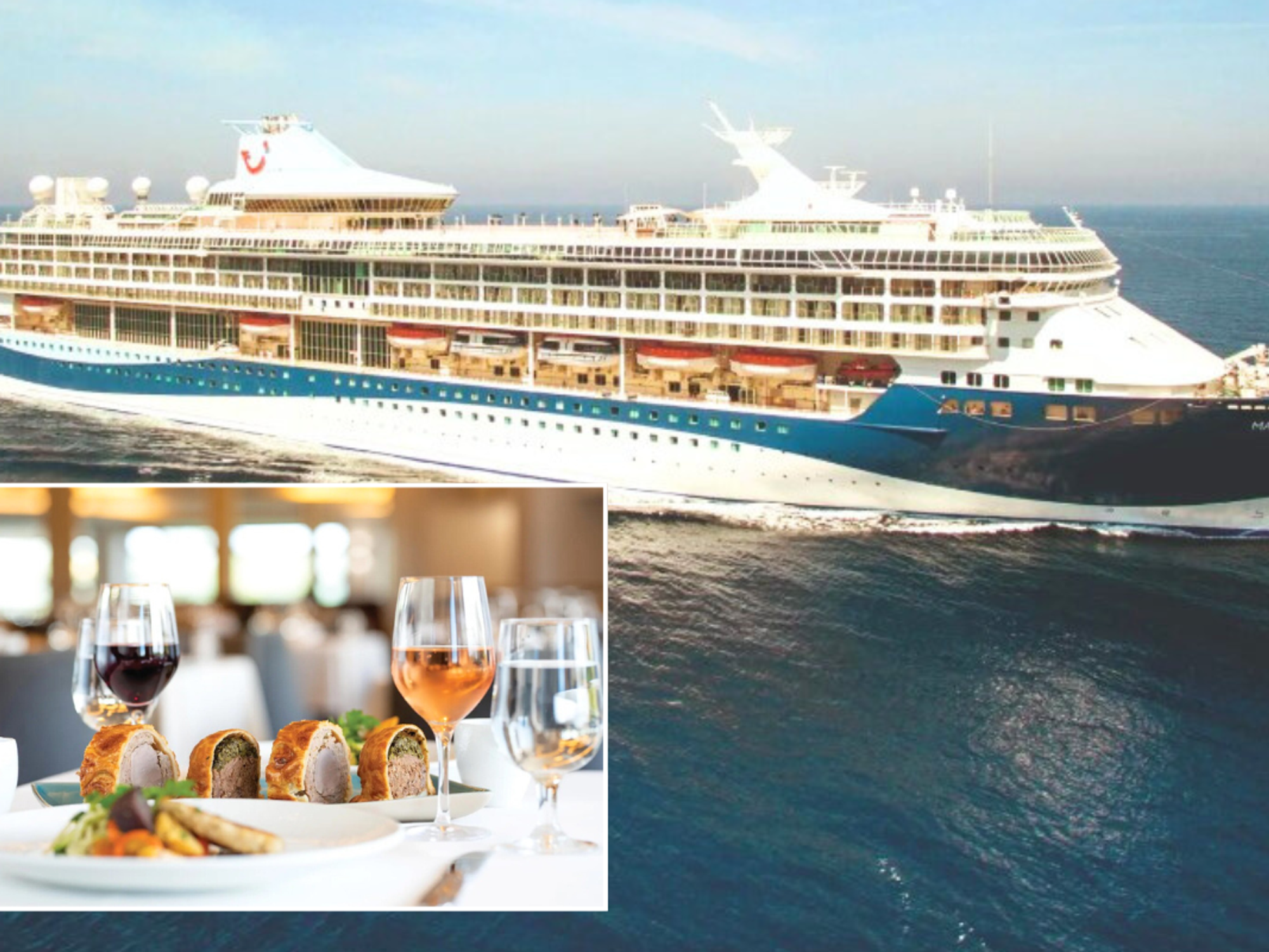Marella cruise ship / Piccadilly's wellington and wine on table