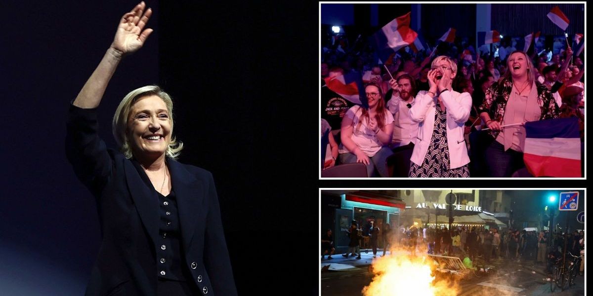 NextImg:Le Pen 'humiliated' Macron who is 'practically wiped out' as shops are boarded up amid far-left riots
