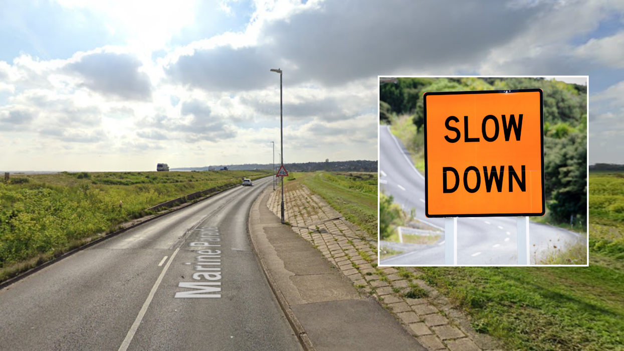 Marine Parade and slow down sign