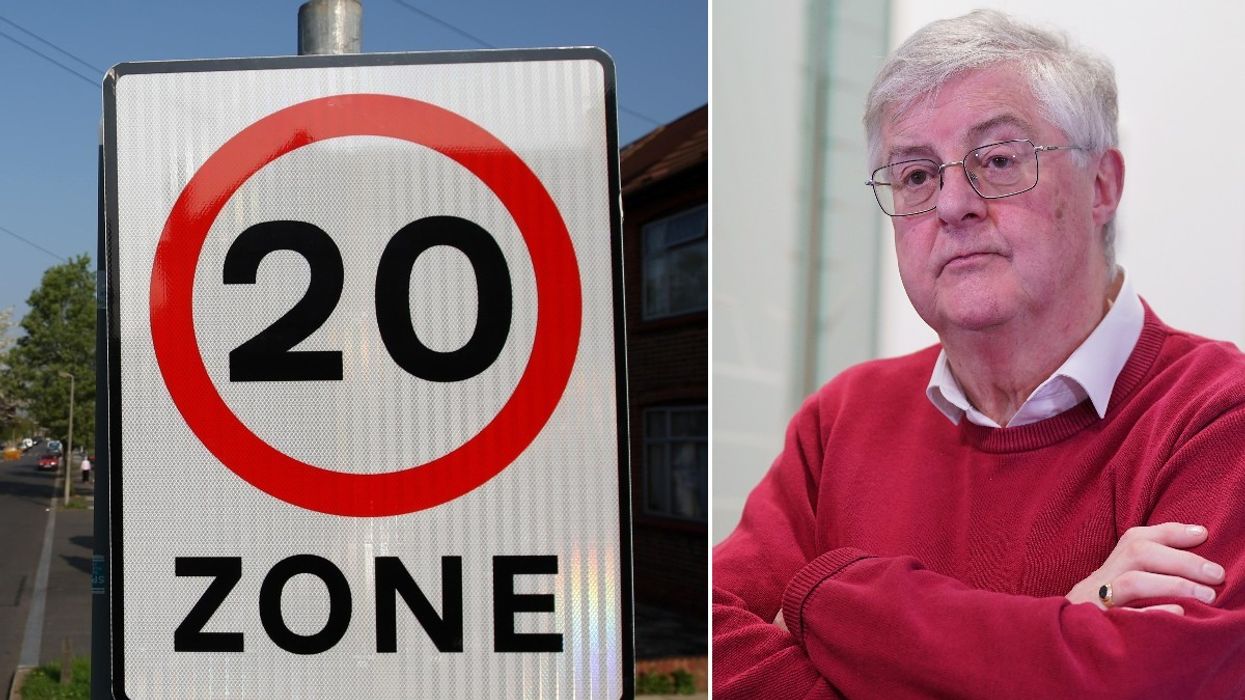 Mark Drakeford and 20mph road sign