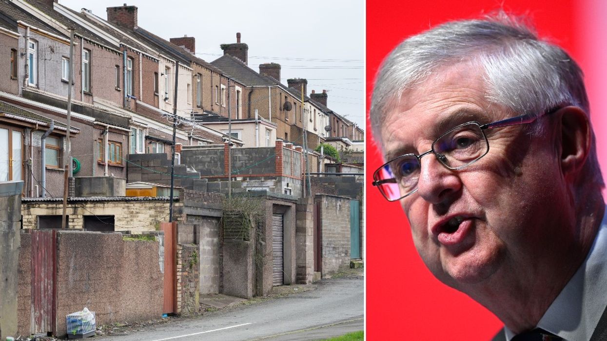 Mark Drakeford and row of houses in Port Talbot