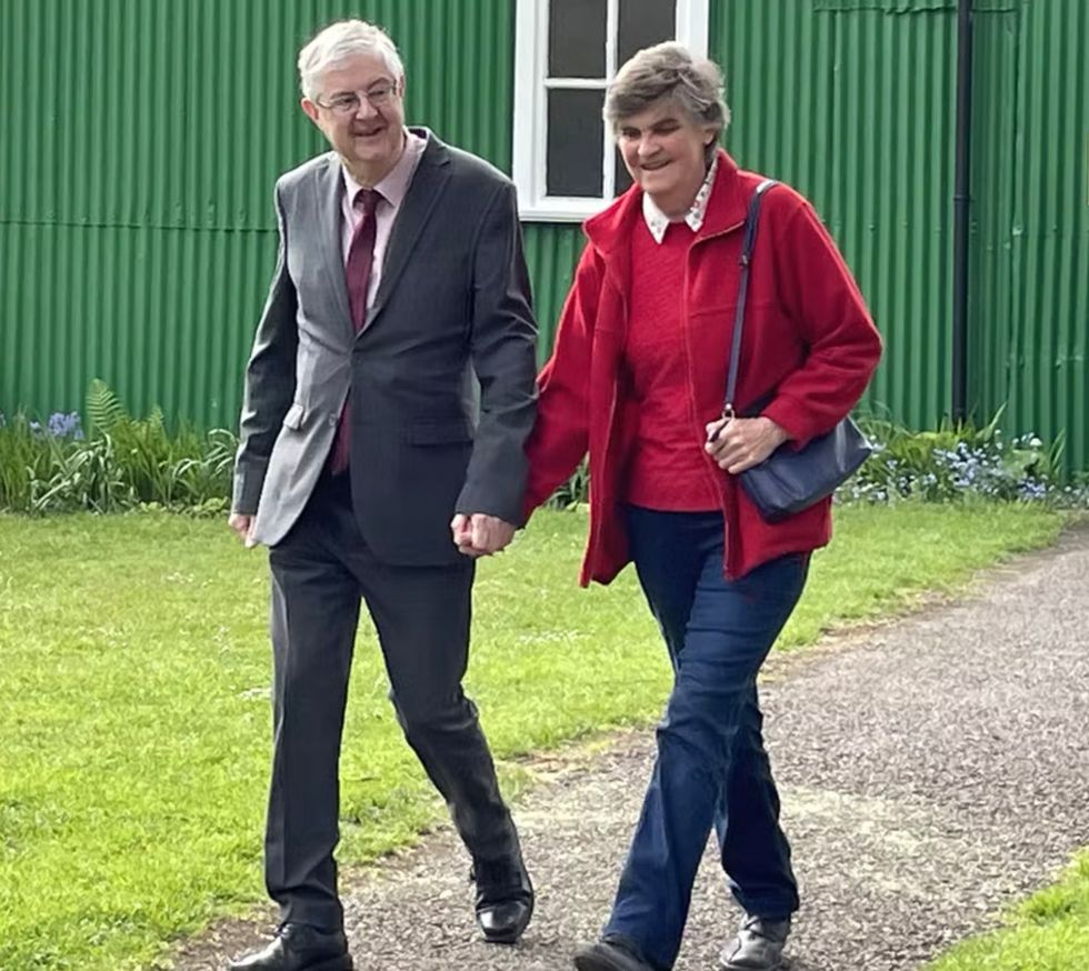 Mark Drakeford with his wife Clare, who has died suddenly aged 67