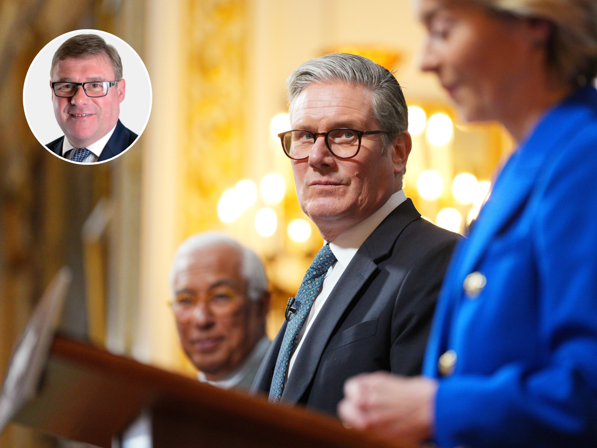 Mark Francois (left), Keir Starmer (middle), Ursula von der Leyen