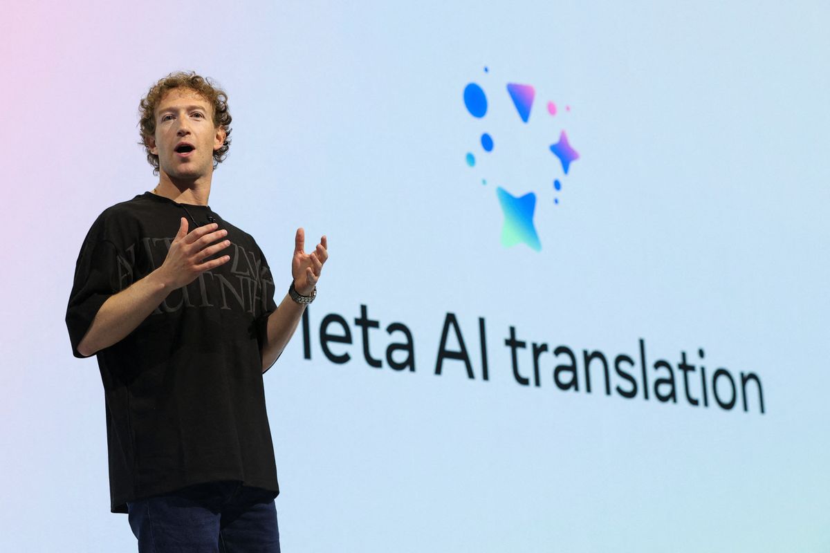 mark zuckerberg on stage speaking at the Meta Connect annual event talking about the meta ai translation features coming soon