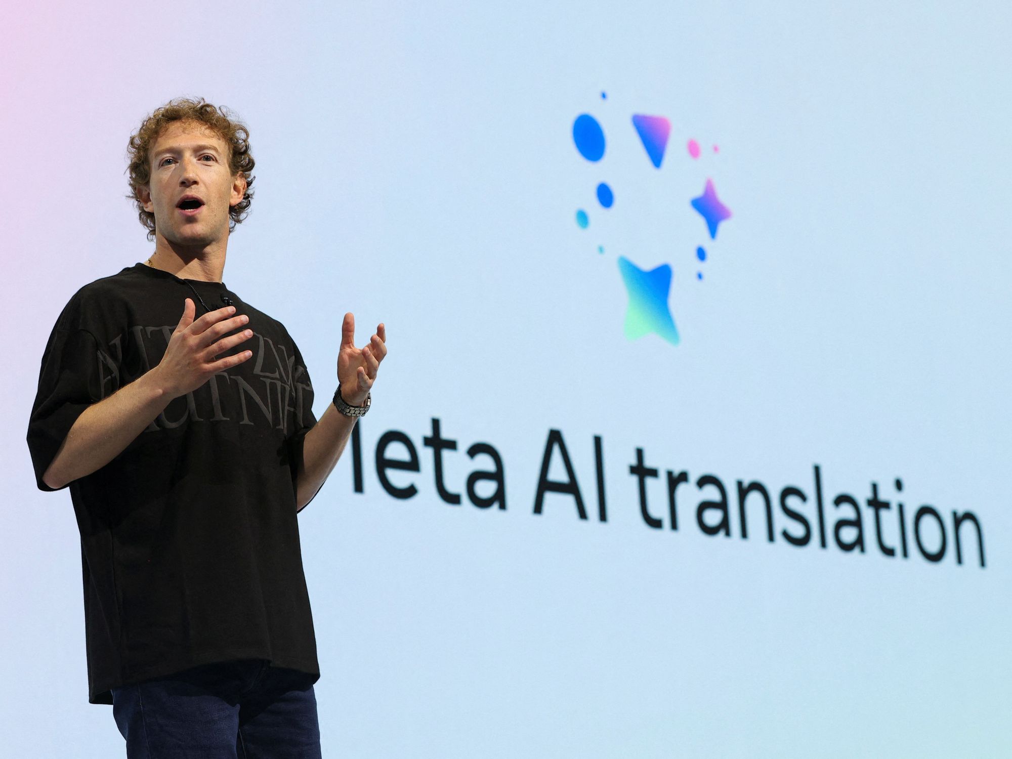 mark zuckerberg on stage speaking at the Meta Connect annual event talking about the meta ai translation features coming soon