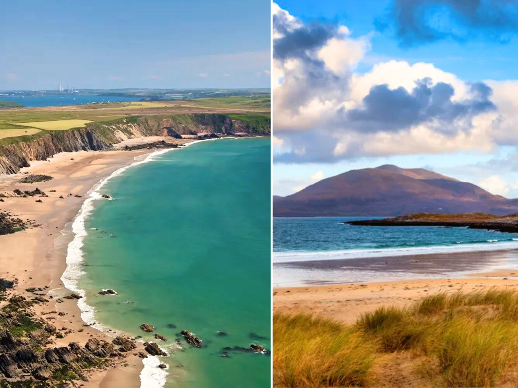 Marloes Sands Beach Pembrokeshire / Luskentyre in the Outer Hebrides Harris beach