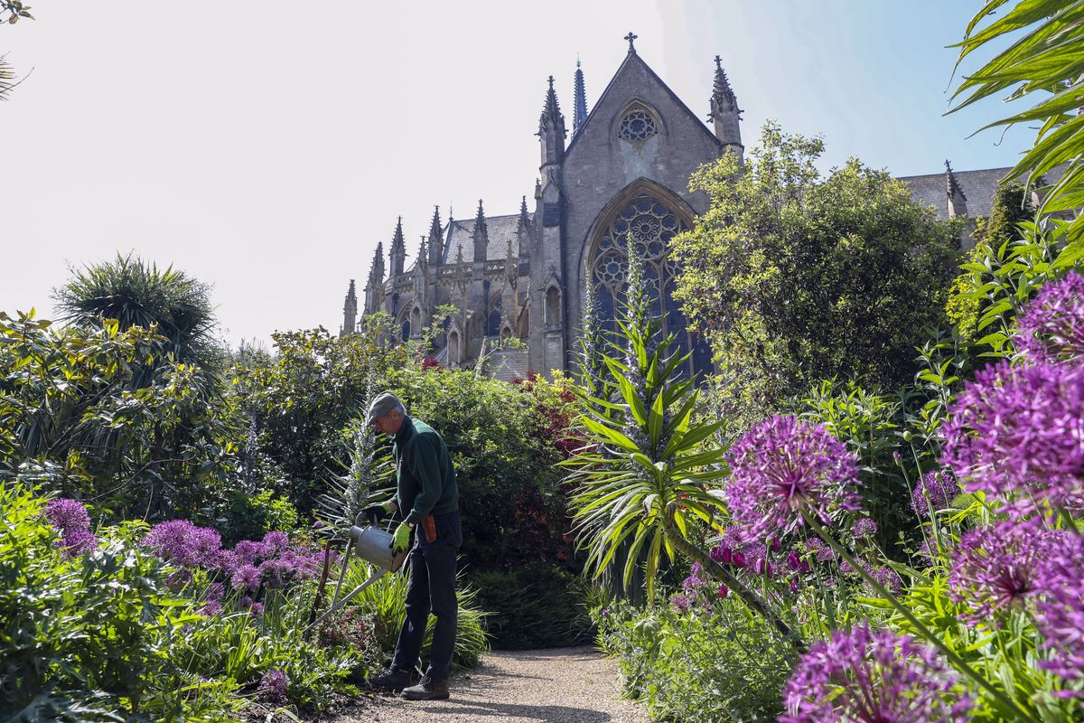Martin Duncan, head gardener at Arundel Castle in Sussex, works on the estate gardens