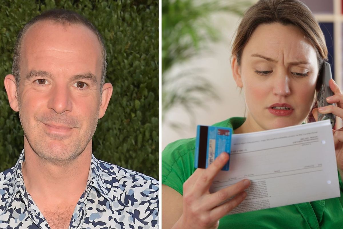 Martin Lewis and image of someone looking worried on phone while holding credit card and statement