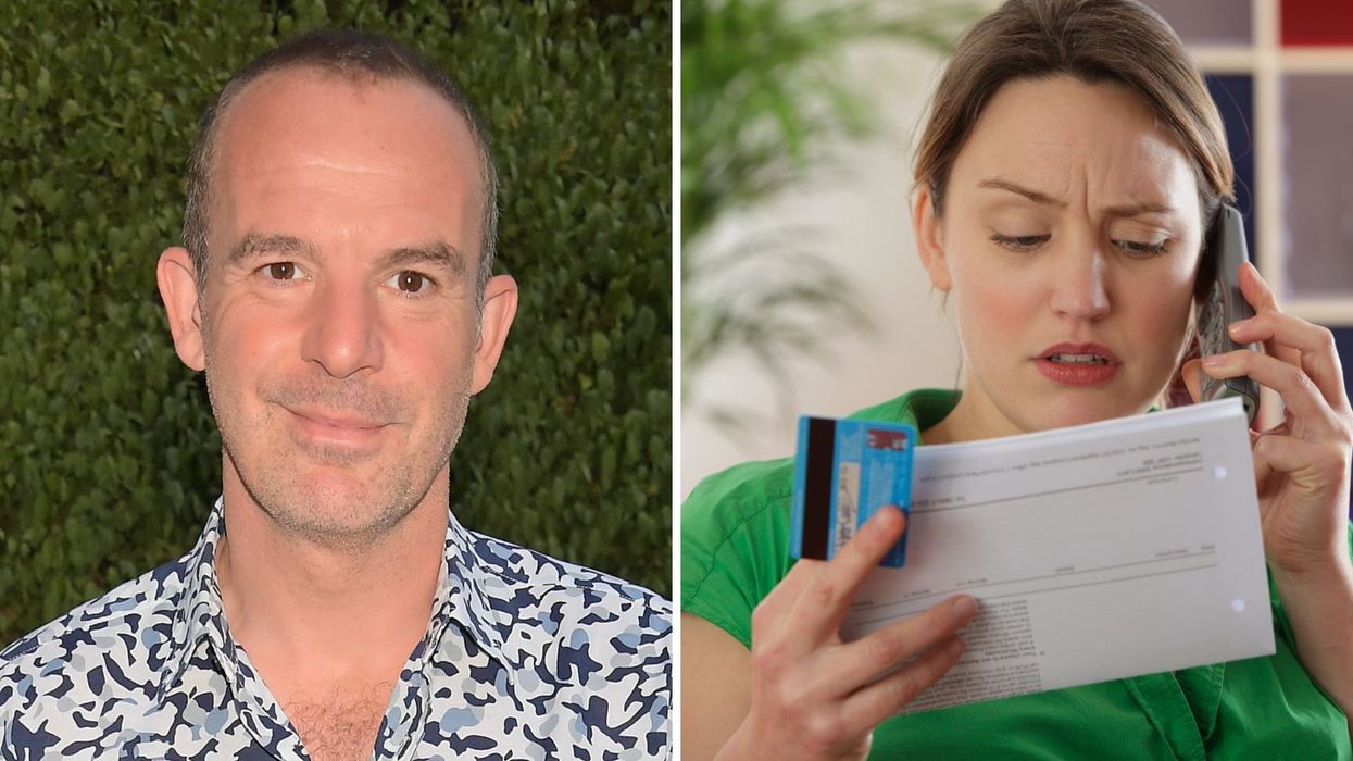 Martin Lewis and image of someone looking worried on phone while holding credit card and statement