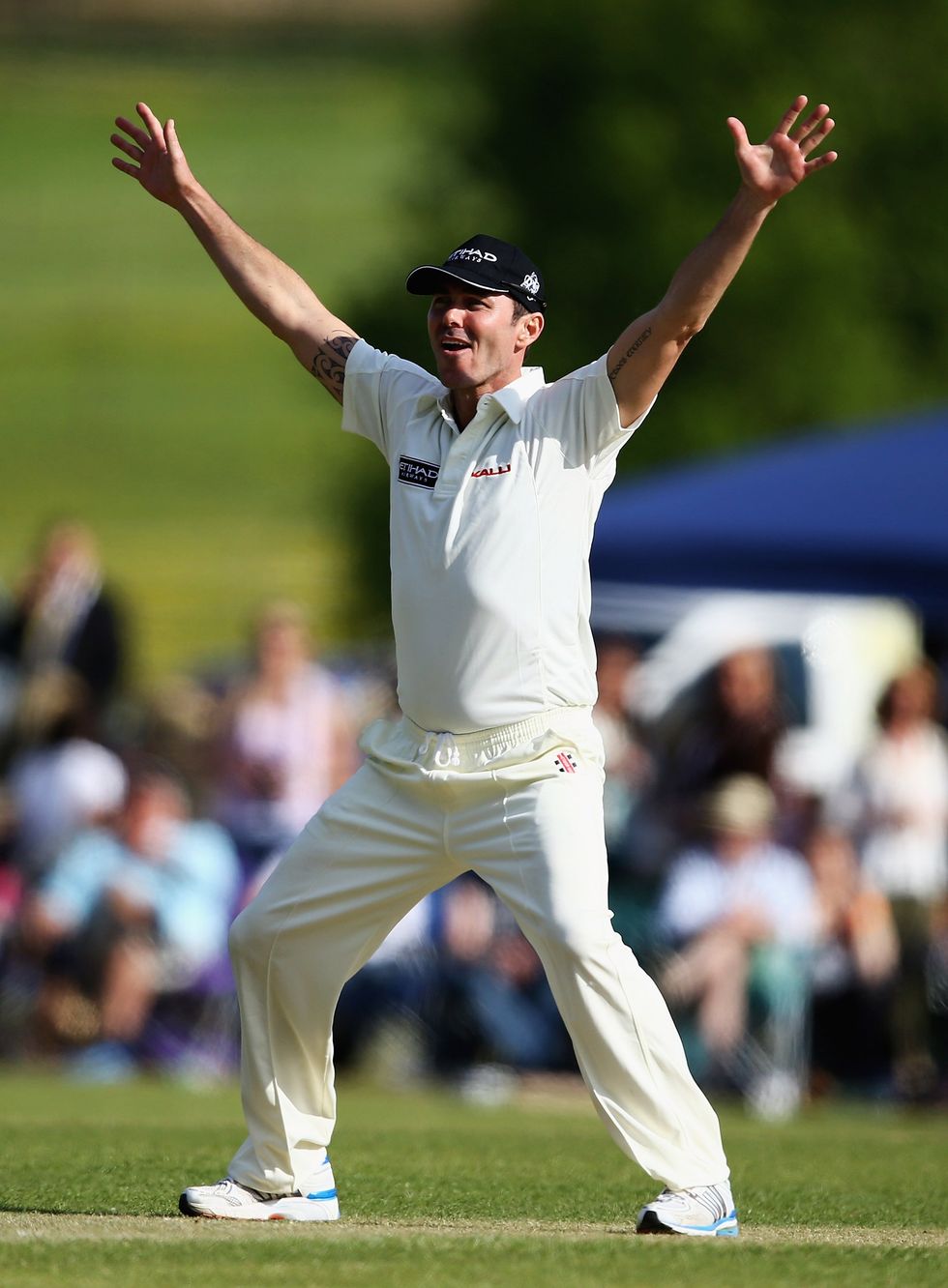 Martyn appeals for a wicket during the Shane Warne's Australia vs Michael Vaughan's England T20 match at Circenster Cricket Club in 2013