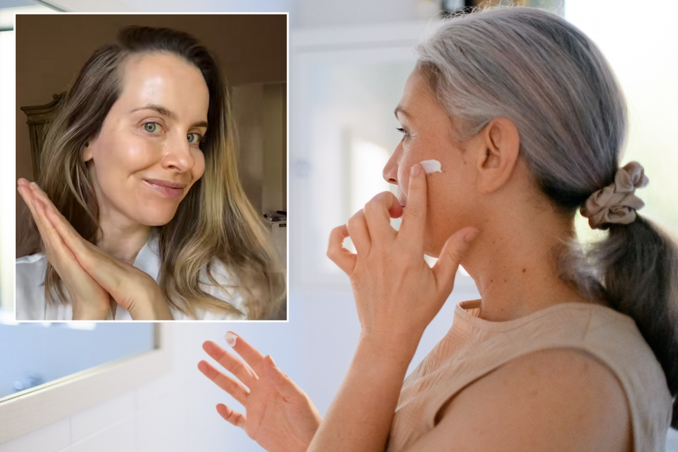 Masha Solechnik; Grey-haired woman applying a face cream