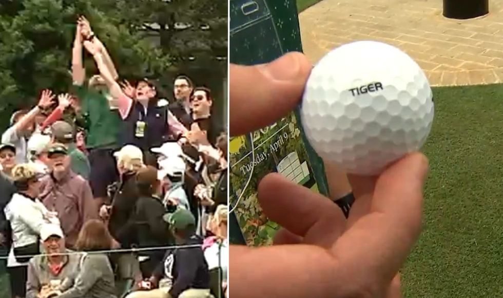 Matt Agonis caught the ball thrown by Tiger Woods