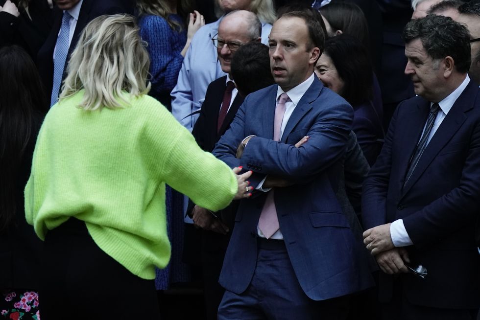 Matt Hancock, alongside other members of Conservative Party, waits outside the party headquarters in Westminster, London, for the arrival of Rishi Sunak, the new leader of the Conservative party. Picture date: Monday October 24, 2022.