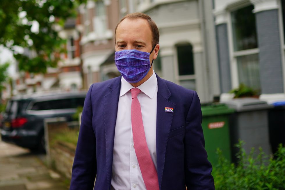Matt Hancock outside his home in north-west London, the day after a series of WhatsApp exchanges were published, criticising him over coronavirus testing.
