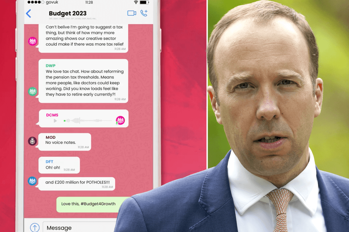 Matt Hancock (right) and a screenshot of the video released by the Treasury mocking him.