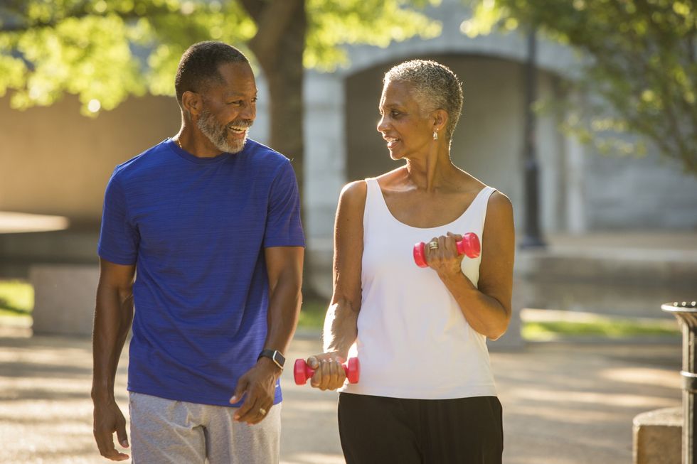 Mature couple walking in nature