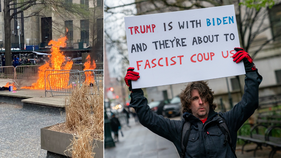 Max Azzarello/fire outside NYC courthouse