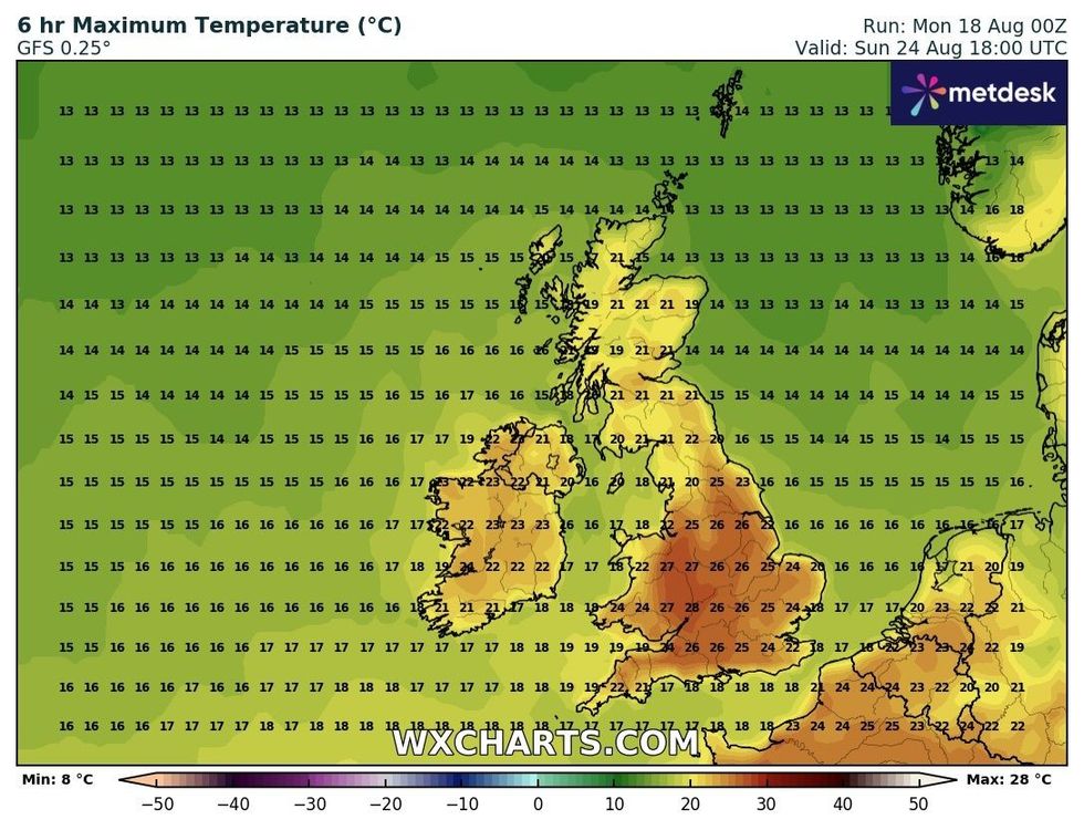 Maximum temperatures on Bank Holiday Monday