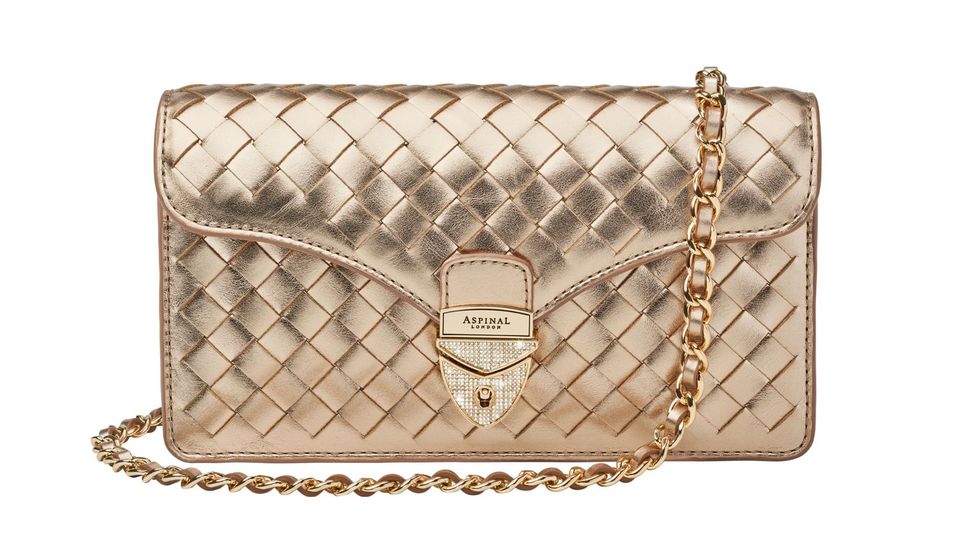 Mayfair clutch in champagne metallic woven leather