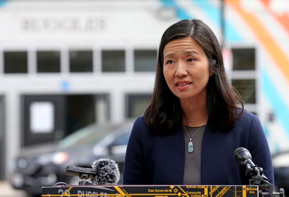 Mayor Michelle Wu speaks during a press conference