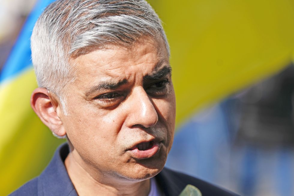 Mayor of London Sadiq Khan speaks to the media ahead of a solidarity march in London for Ukraine, following the Russian invasion. Picture date: Saturday March 26, 2022.