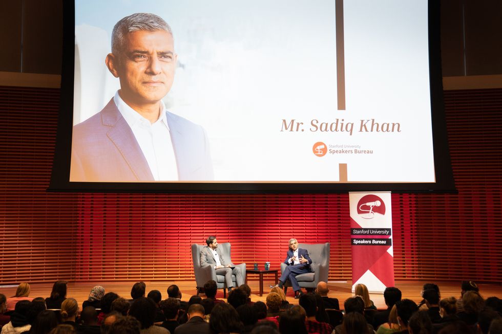 Mayor of London Sadiq Khan takes part in a Q&A with students at Stanford University in California